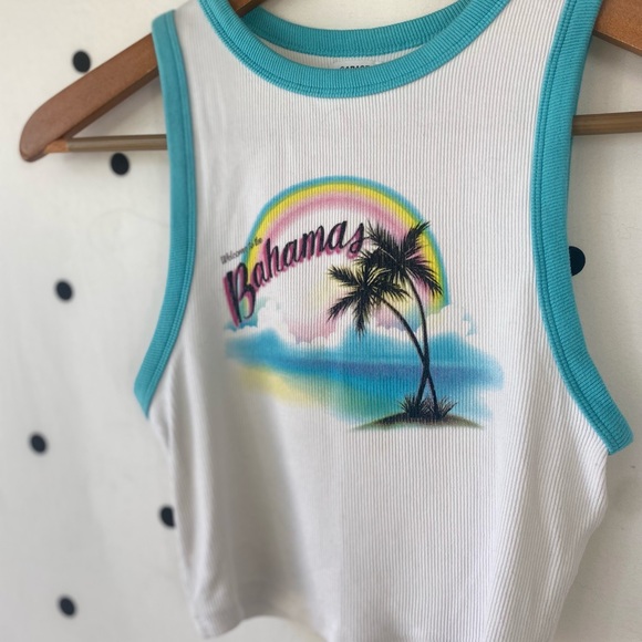 BAHAMAS Cropped Tank With Spray Paint Styled Graphic - Picture 2 of 4
